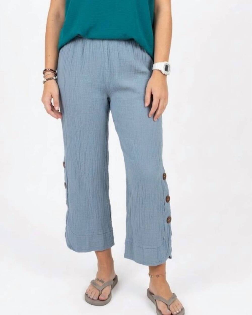 NEW DUNES buho button capri pants in tourmaline